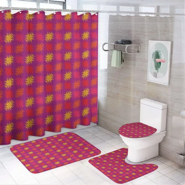 Hand Drawn Square Shape Motifs on a shower curtain