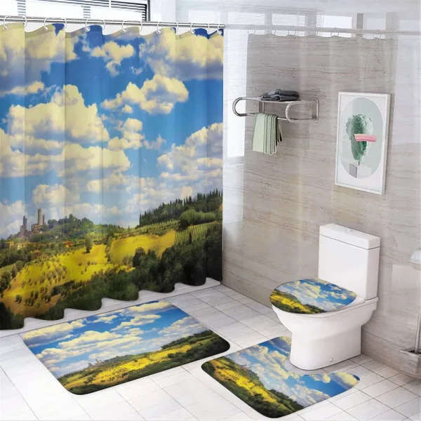 Historic Village Scenery on a shower curtain