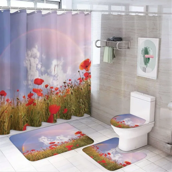 Poppy Flowers on Meadow on a shower curtain