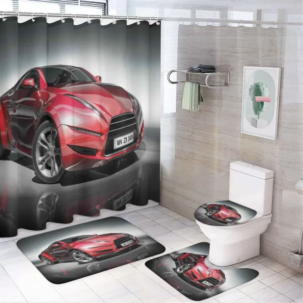 Red Fast Sports Racing Men on a shower curtain