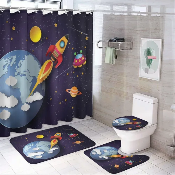 Rocket Earth Stars UFO on a shower curtain