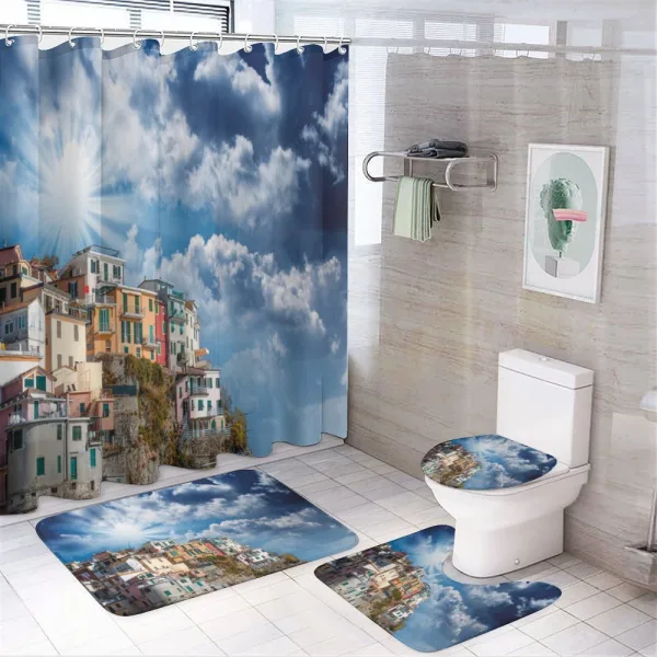 Sky View Houses on a shower curtain