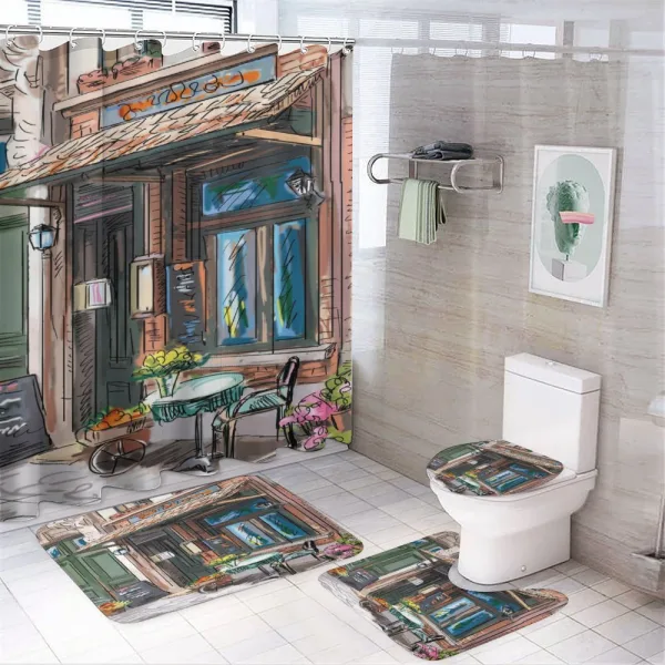 Street Paris Cafe Eating on a shower curtain