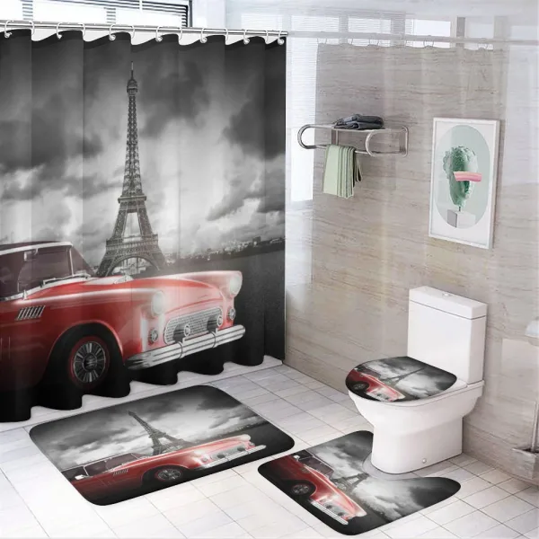 Vintage Car and Eiffel on a shower curtain