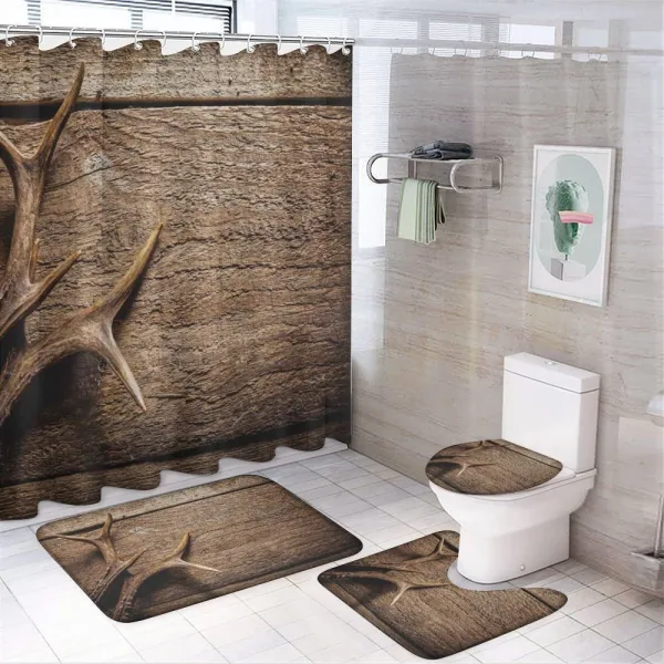 Wooden Deer Rustic Antler on a shower curtain