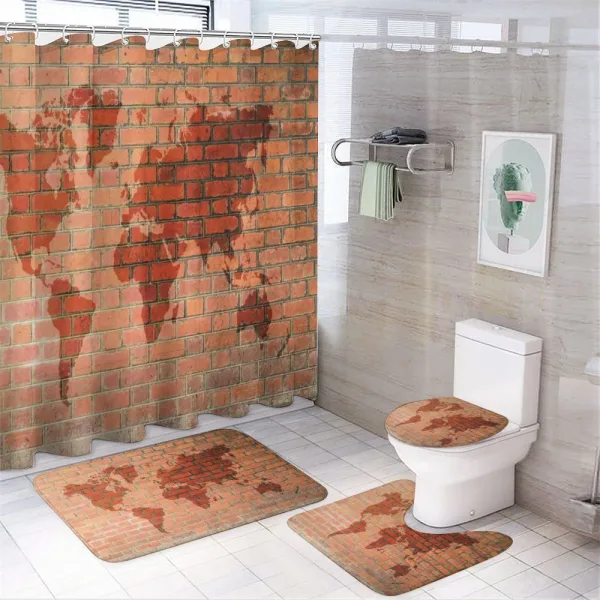 World Map on Brick Wall on a shower curtain