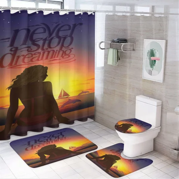 Young Woman at Beach on a shower curtain