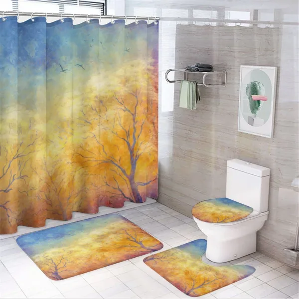 Autumn Trees Gulls Sky on a shower curtain