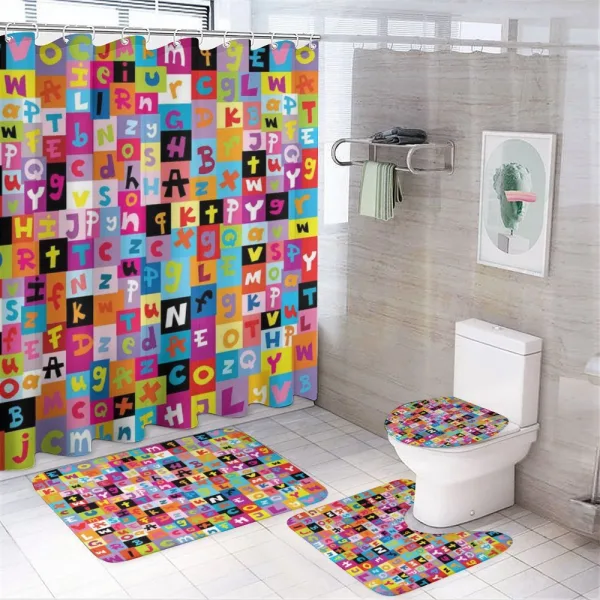 Colored Alphabet Puzzle on a shower curtain