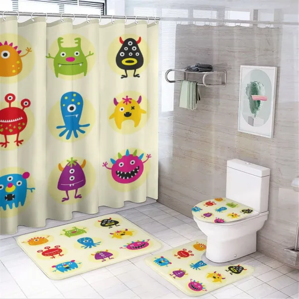 Colorful Monsters Funny Faces on a shower curtain