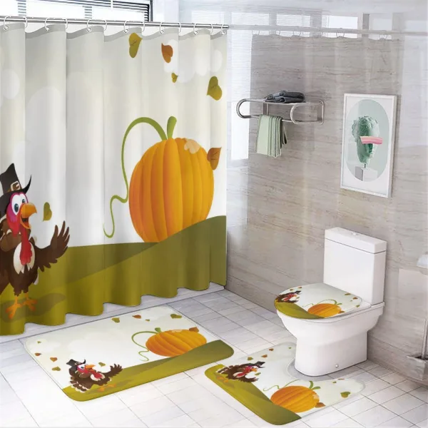 Happy Pilgrim Theme on a shower curtain