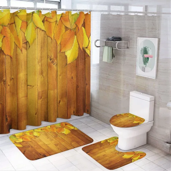 Leaves on Wooden Planks on a shower curtain