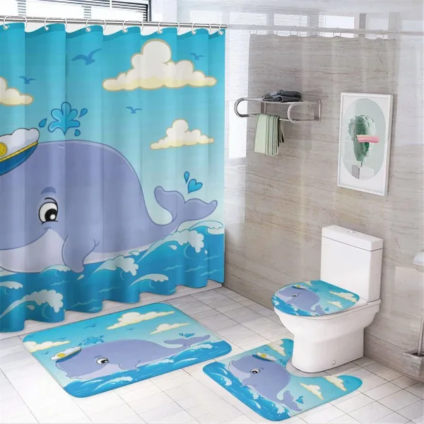 Nursery Theme Captain Whale on a shower curtain