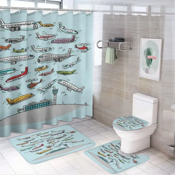 Airplanes Helicopters on a shower curtain