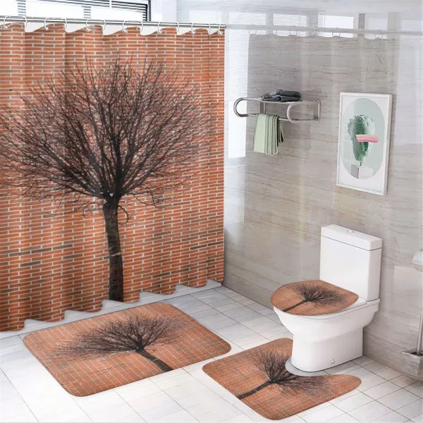 Brick Wall Lonely Fall Tree on a shower curtain
