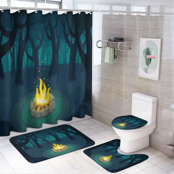 Campfire Woods Night on a shower curtain