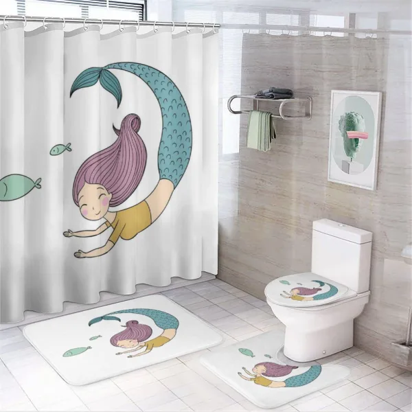 Happy Girl with Fish on a shower curtain