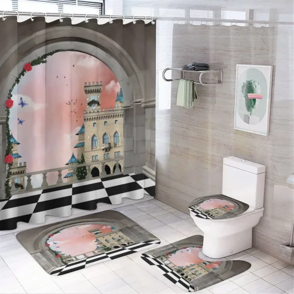 Medieval Castle Balcony on a shower curtain