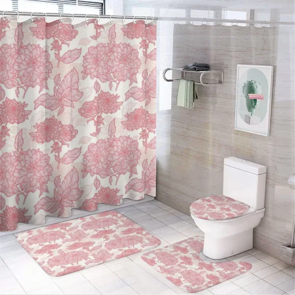 Pink Flowers and Leaves on a shower curtain