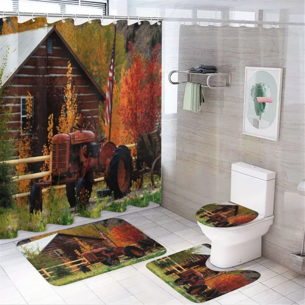 Rustic Cabin with Tractor on a shower curtain