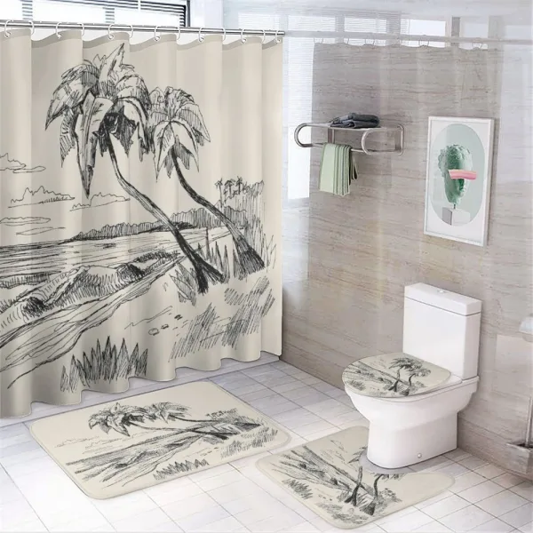 Tropical Beach Sketch on a shower curtain