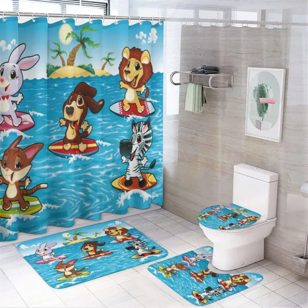Animals Surfing in Sea on a shower curtain