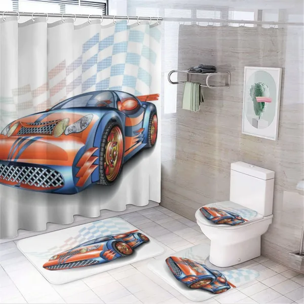 Cartoon Style Race Car on a shower curtain