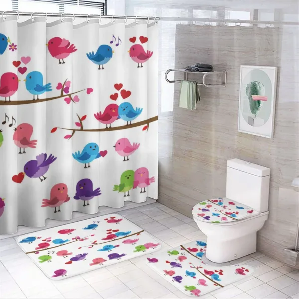 Colorful Birds Love Pattern on a shower curtain