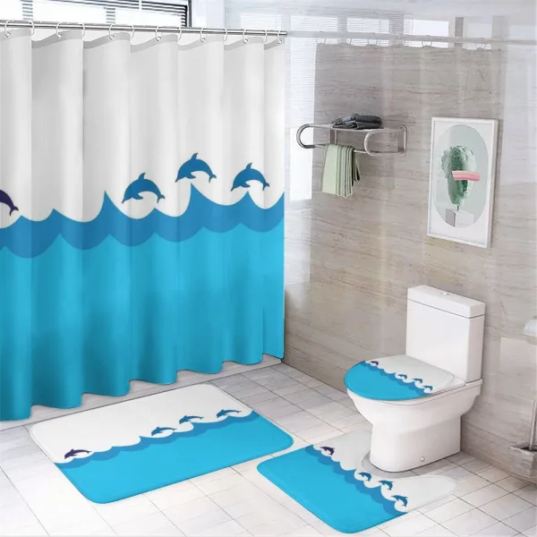 Dolphins on Waves Ocean on a shower curtain