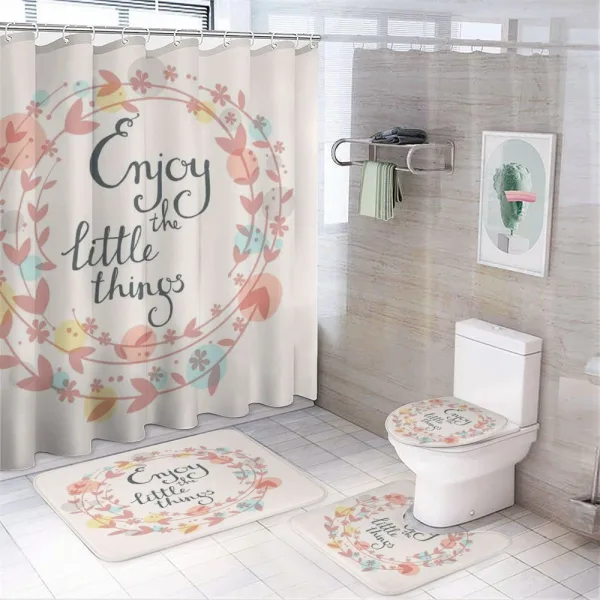 Flowers and Leaves Phrase on a shower curtain