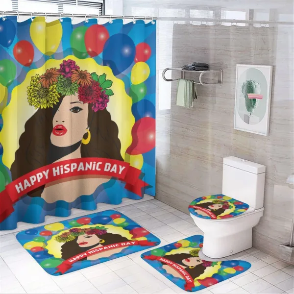 Pop Art Girl and Balloons on a shower curtain