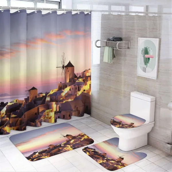 Santorini Greece View on a shower curtain