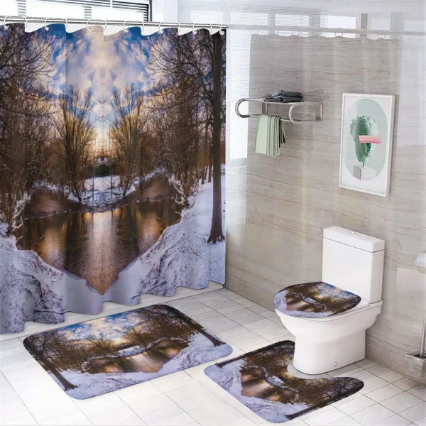 Snowy Winter Park Lake on a shower curtain