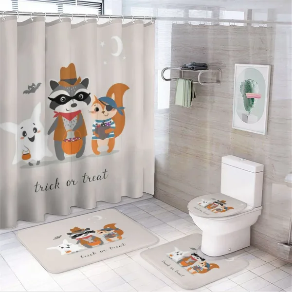 Trick Treat Happy Halloween on a shower curtain