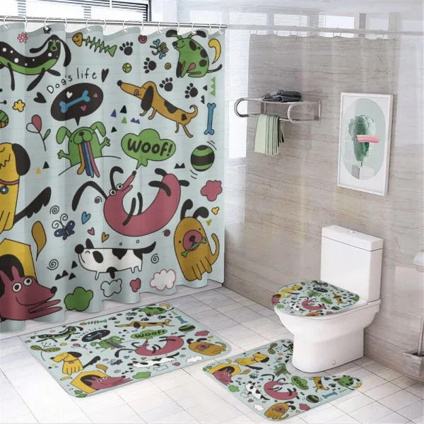 Vivid Playful Dog Pattern on a shower curtain