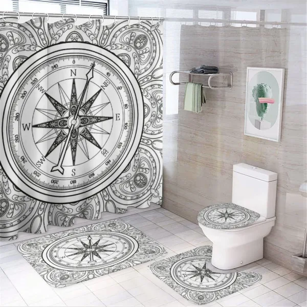 Windrose Line Art Style on a shower curtain