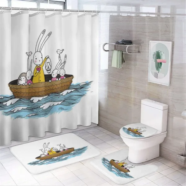 Cartoon Hares Hedgehog on a shower curtain