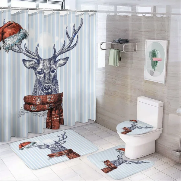 Deer Santa Head Scarf on a shower curtain