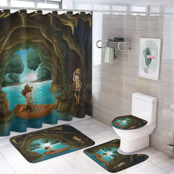 Girl and Boy in a Cave on a shower curtain