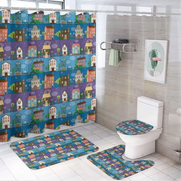 Hand Drawn Townhouses on a shower curtain