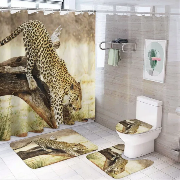 Leopard Wild Cat on Tree on a shower curtain