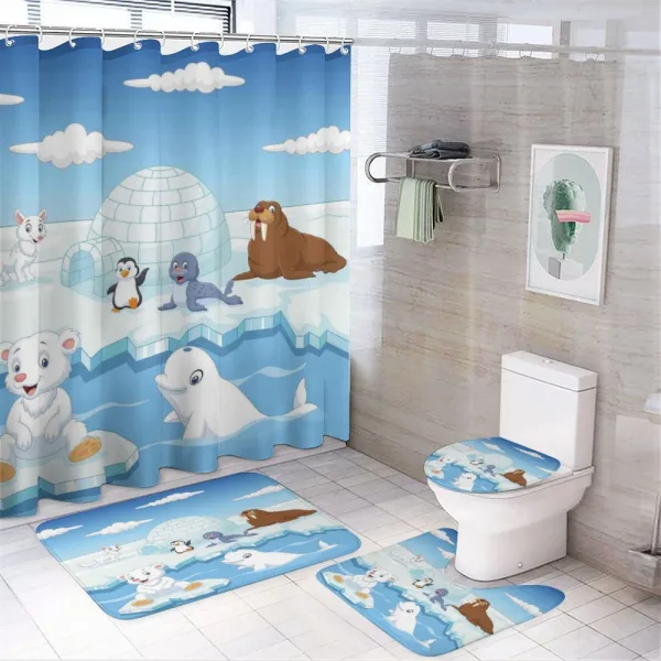 Polar Bears Seal Penguins on a shower curtain