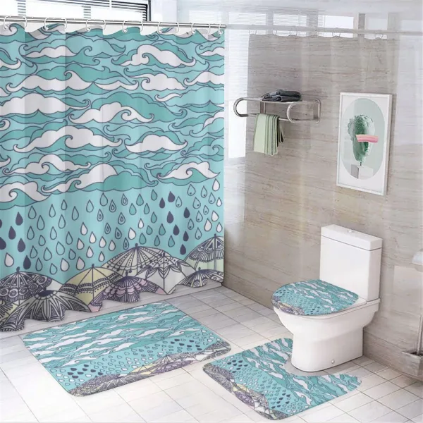 Rain and Umbrellas Fall on a shower curtain