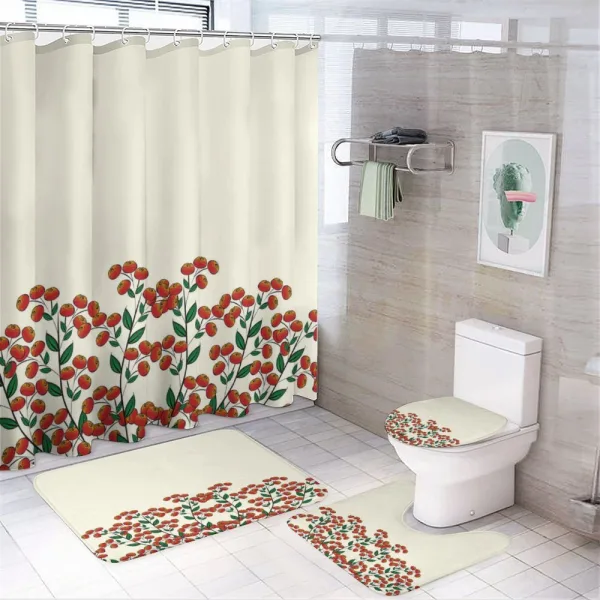 Red Clusterberry Leaves on a shower curtain