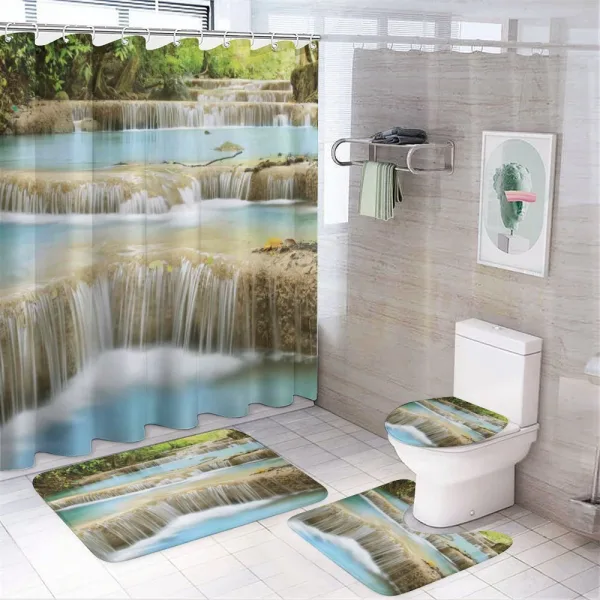 Rock Stairs in Forest on a shower curtain