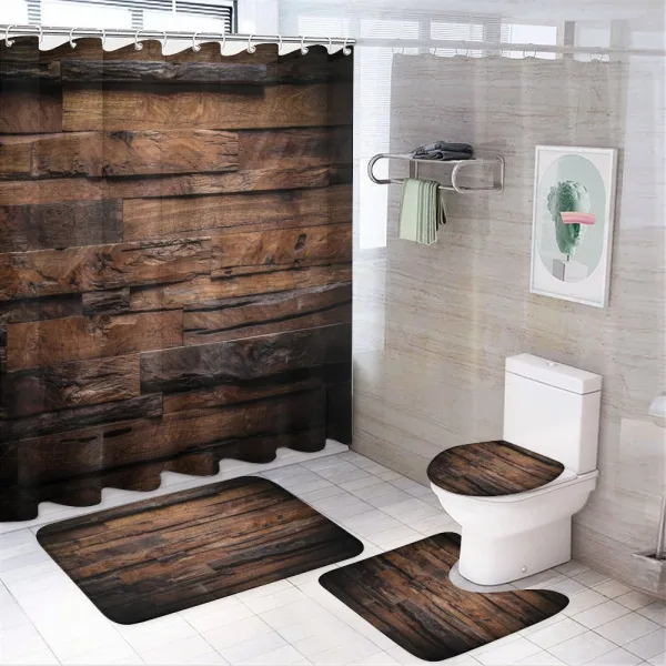 Rough Dark Timber on a shower curtain