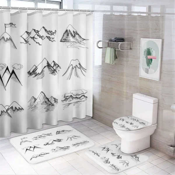 Snowy Peaks Doodle on a shower curtain