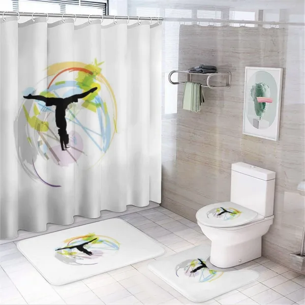 Yoga Exercising on a shower curtain