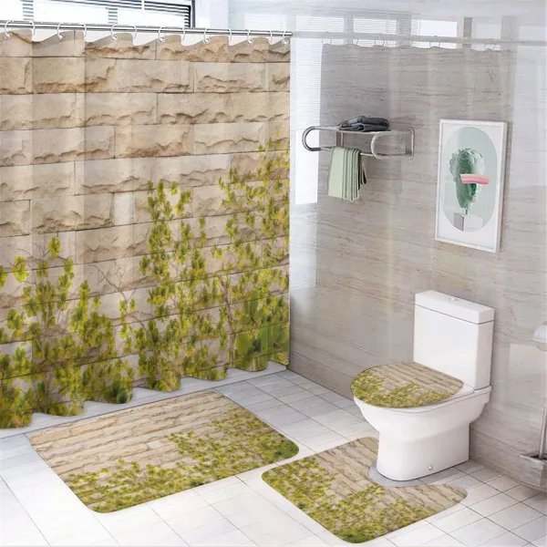 Brick Wall with Leaf on a shower curtain