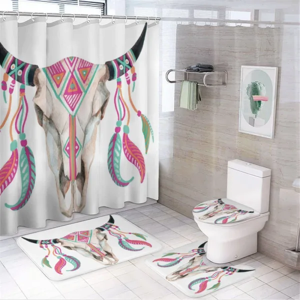 Bull Skull and Feathers on a shower curtain